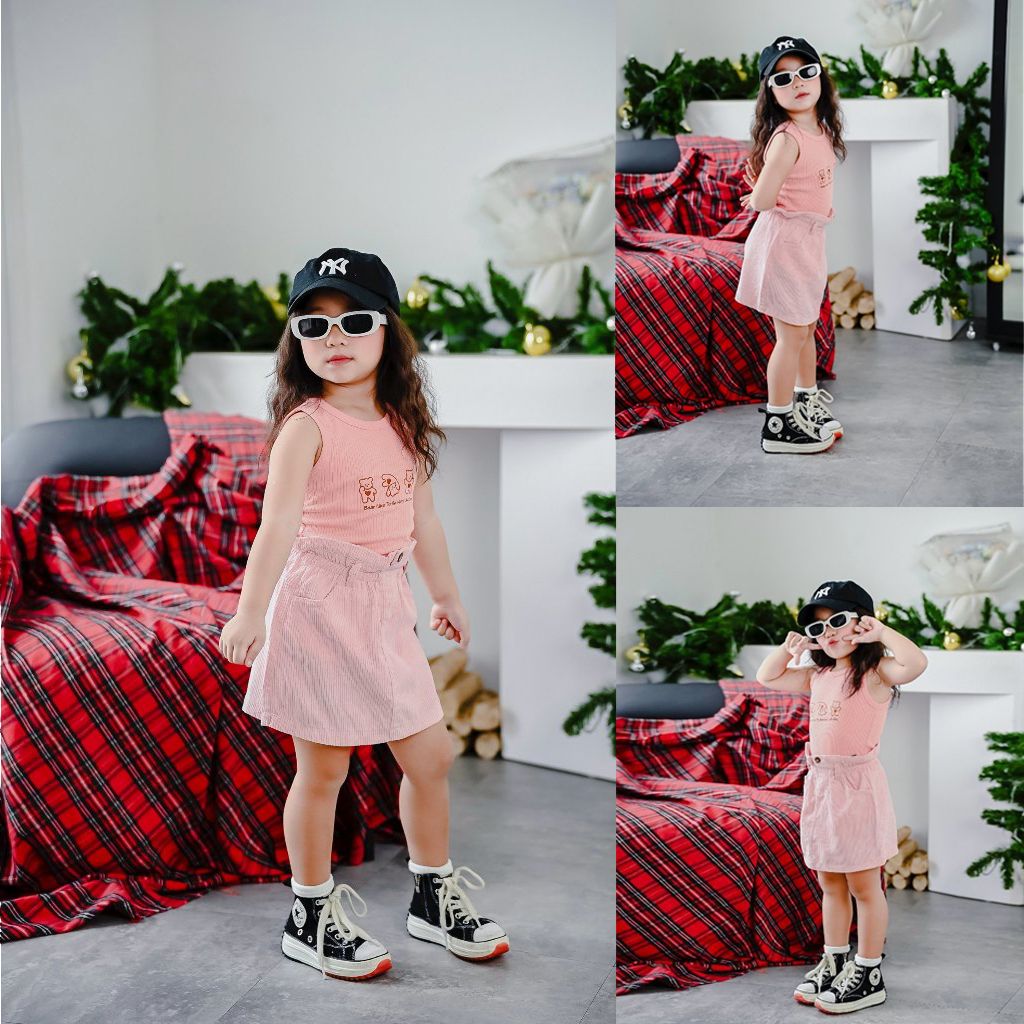 Chân Váy Chữ A Chất Liệu Nhung Lưng Nhún Cho Bé Gái