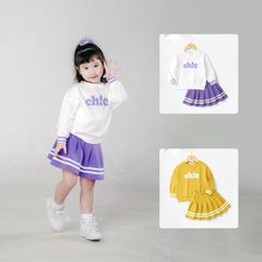 Set Bé Gái Áo Sweater Kèm Chân Váy Viền Sọc In Chữ Chic