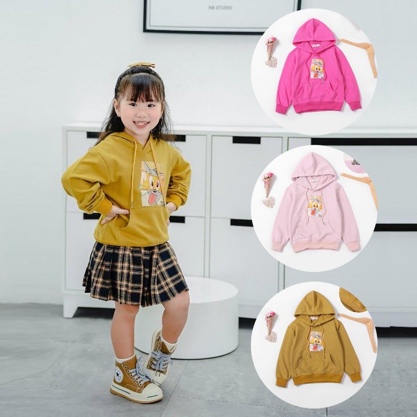 Áo Hoodie  Da Cá  Bé Gái Có Nón In Tom & Jerry Năng Động Nexxi
