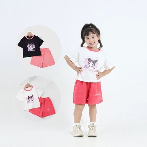 Bộ Thun Cotton Viền Màu Hình In Kuromi Kolila Bé Gái