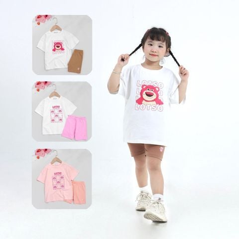 Bộ Áo Thun Form Rộng Quần Legging Đùi In Hình Lotso Cho Bé Gái