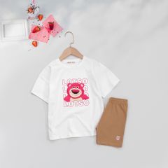 Bộ Áo Thun Form Rộng Quần Legging Đùi In Hình Lotso Cho Bé Gái