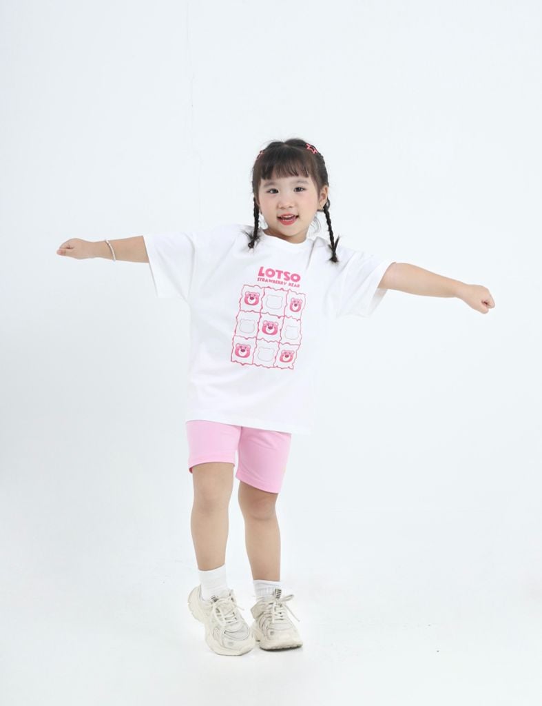 Bộ Áo Thun Form Rộng Quần Legging Đùi In Hình Lotso Cho Bé Gái