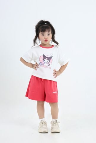 Bộ Thun Cotton Viền Màu Hình In Kuromi Kolila Bé Gái