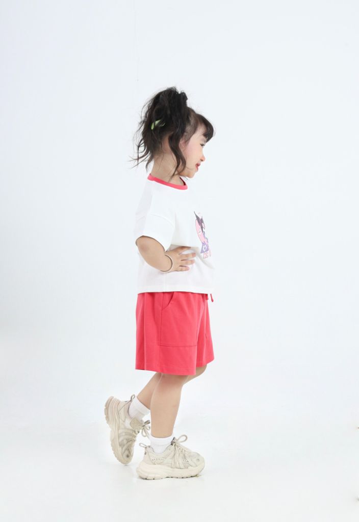 Bộ Thun Cotton Viền Màu Hình In Kuromi Kolila Bé Gái