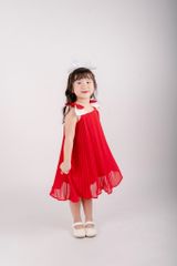 Đầm Voan Bé Gái Dập Ly Nơ Vai Kiểu