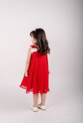 Đầm Voan Bé Gái Dập Ly Nơ Vai Kiểu