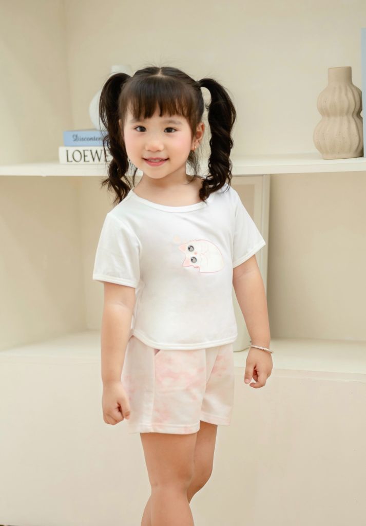 Bộ Thun Đùi In Mèo Điệu Bé Gái