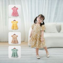 Đầm Babydoll Bé Gái Chất Liệu Vải Kate Họa Tiết Nổi Bật