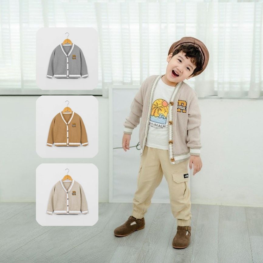 Áo Khoác Len Cardᶖgan Bé Trai Thêu Chữ R