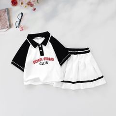 Set Váy Thể Thao Áo Cổ Bẻ Bé Gái In Chữ Min Min