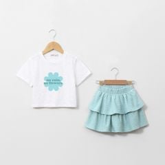 Set Bé Gái Chân Váy Xếp Tầng Kèm Áo Thun Họa Tiết Hoa Hướng Dương