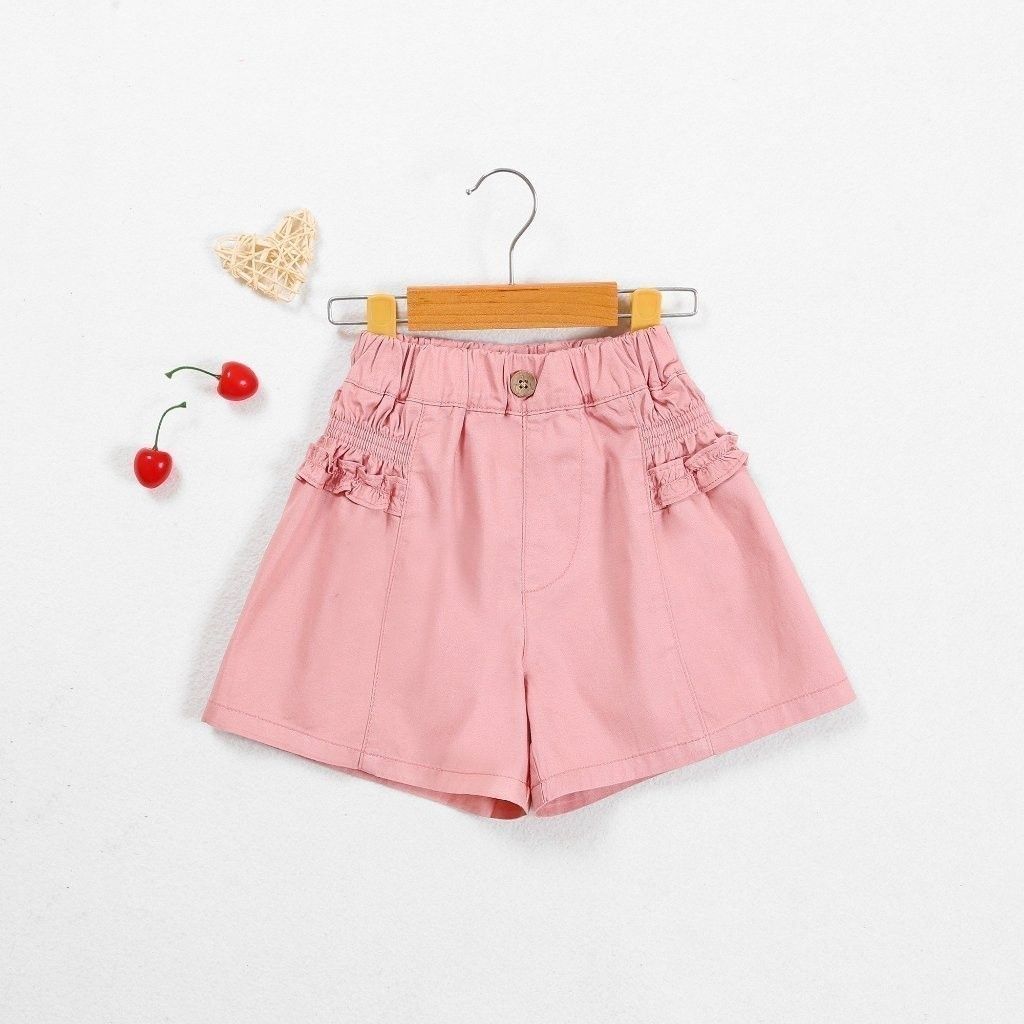 Quần Đùi Kaki Smocking Bèo 2 Bên Bé Gái