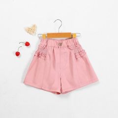 Quần Đùi Kaki Smocking Bèo 2 Bên Bé Gái