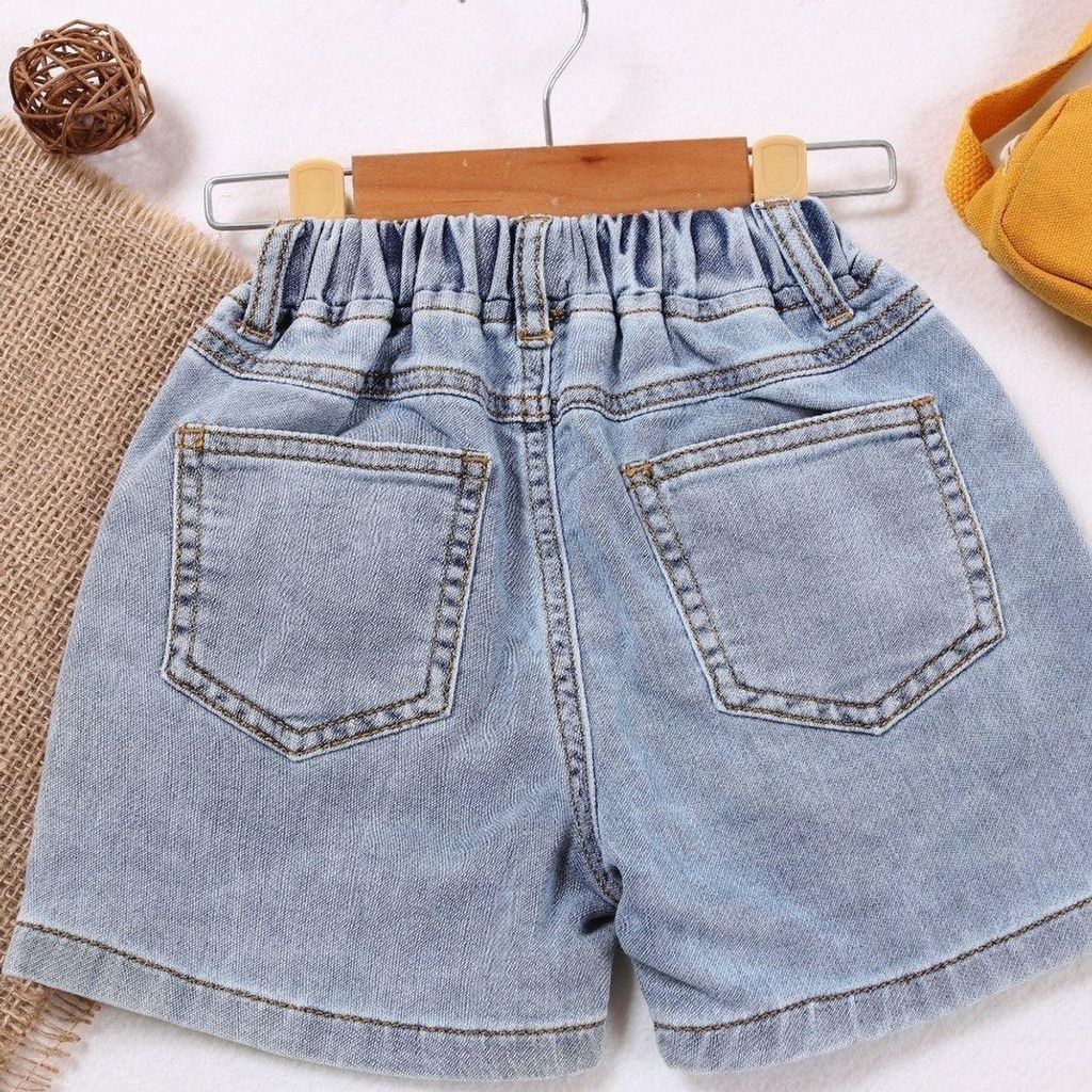 Quần Đùi Jean Bé Trai In Hoạ Tiết Gấu