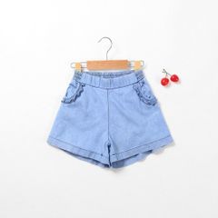 Quần Đùi Jean Túi Viền Bèo Bé Gái