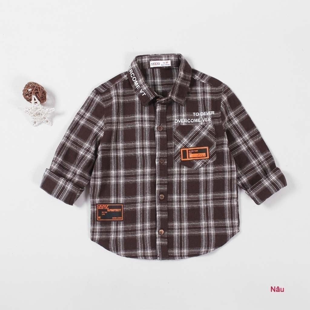 Áo Sơ Mi Dài Tay Caro Bé Trai In Chữ DEVER