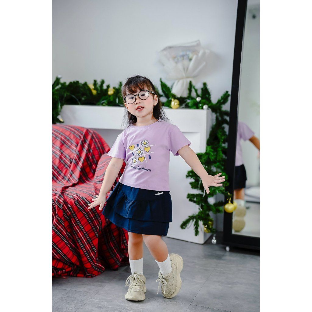 Set Áo Thun In Hoa Sun Flower Kèm Chân Váy Linen Bèo Tầng Siêu Điệu Đà Cho Bé Gái  Nexxi