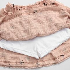 Set Váy Áo Thun Gân Đính Nơ Kèm Chân Váy Ren Nơ Bé Gái Nexxi