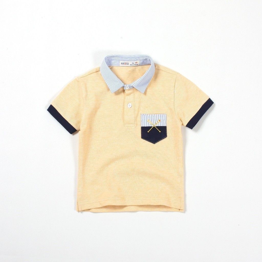 Áo Cổ Bẻ Phối Sọc Túi 2 Màu Bé Trai