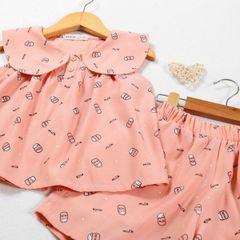 Set Áo Thun Sát Nách Cổ Bèo Kèm Quần Đùi Bé Gái