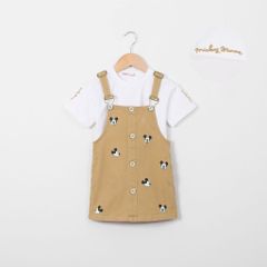 Set Yếm Kaki Bé Gái In Hoạ Tiết Mickey Nhiều Nút