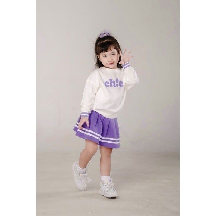 Set Bé Gái Áo Sweater Kèm Chân Váy Viền Sọc In Chữ Chic