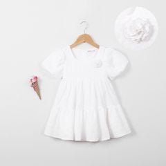 Đầm Babydoll Bé Gái Tay Phồng Đính Hoa
