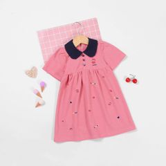 Đầm Thun Cổ Bẻ Babydoll Bé Gái In Họa Tiết Gấu Lotso