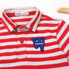 Áo Thun Cổ Bẻ Sọc Ngang Bé Trai In Nhiều Logo