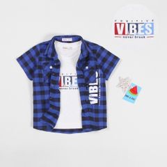 Set Áo Sơ Mi Caro Ngắn Tay Kèm Áo Thun Vibes Bé Trai