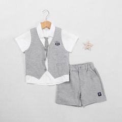 Set Vest Bé Trai In Logo 66 Kèm Quần Và Áo Sơ Mi Mĩ Cà Vạt