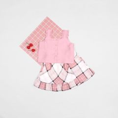 Set Áo 2 Dây Kèm Chân Váy Caro Đuôi Bèo Bé Gái