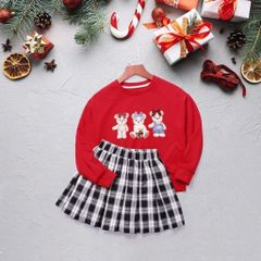 Set Noel Cá Tính Cho Bé Gái Với Áo Sweater Kèm Chân Váy Caro