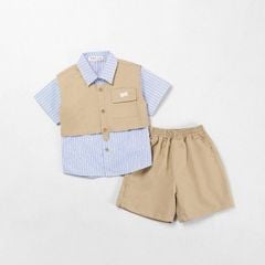 Set Ghile Bé Trai In Chữ Play Kèm Áo Sơ Mi Và Quần Đùi