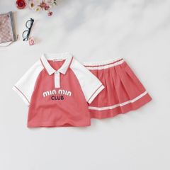 Set Váy Thể Thao Áo Cổ Bẻ Bé Gái In Chữ Min Min