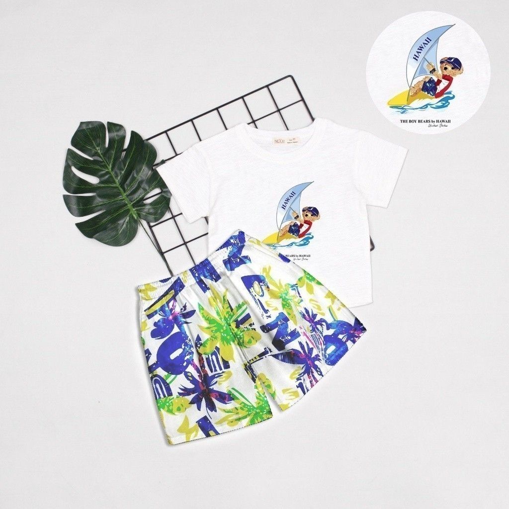Set Áo Thun Cotton Kèm Quần Đùi Hoạ Tiết Biển Bé Trai