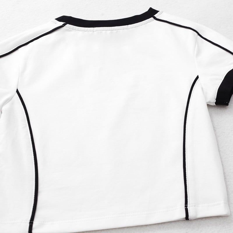 Áo Thun Croptop Bé Gái Viền Màu In Chữ Finish