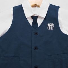 Set Vest Bé Trai In Logo 66 Kèm Quần Và Áo Sơ Mi Mĩ Cà Vạt