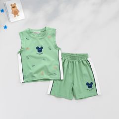 Bộ Thun Sát Nách Cho Bé Trai In Hoạ Tiết Gấu Qee