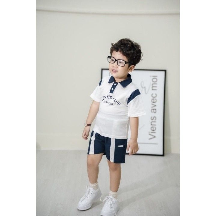 Bộ Thun Ngắn Tay Thể Thao Bé Trai In Chữ Tennis Club