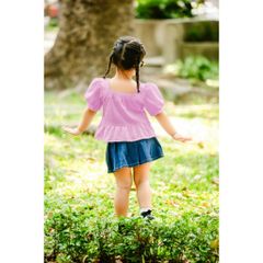 Áo Kiểu Linen Xoè Thêu Hoa Vai Điệu Đà Cho Bé Gái Nexxi