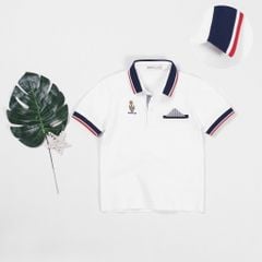 Áo Thun Cổ Bẻ Túi Caro Thêu Gấu Bé Trai