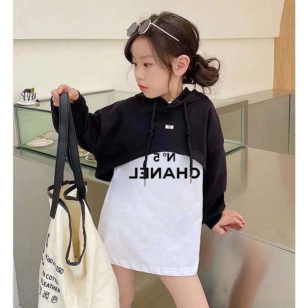 Set Đầm Tank Top Kèm Áo Hoodie Croptop Bé Gái