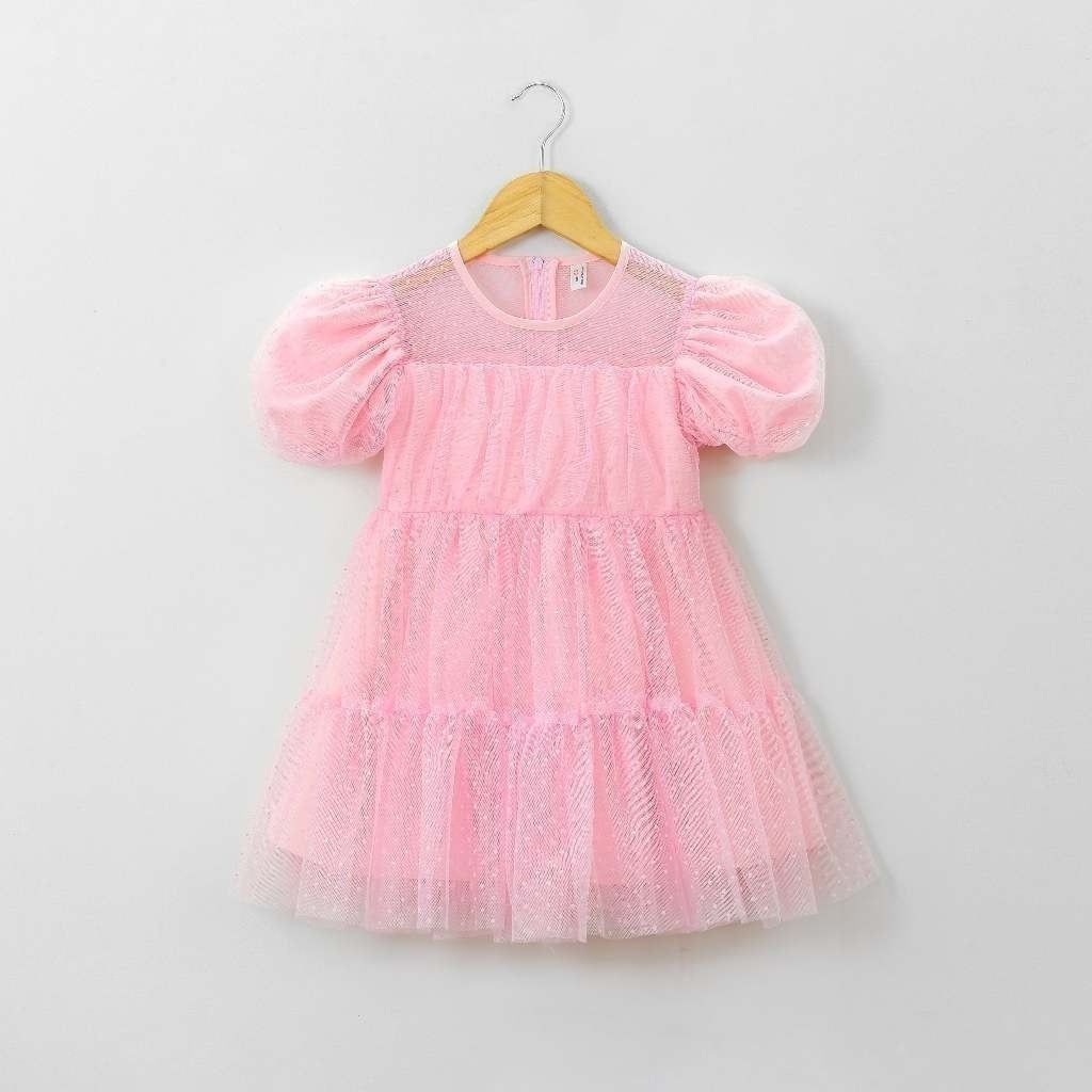 Đầm Công Chúa Phối Lưới Xinh Xắn Cho Bé Gái