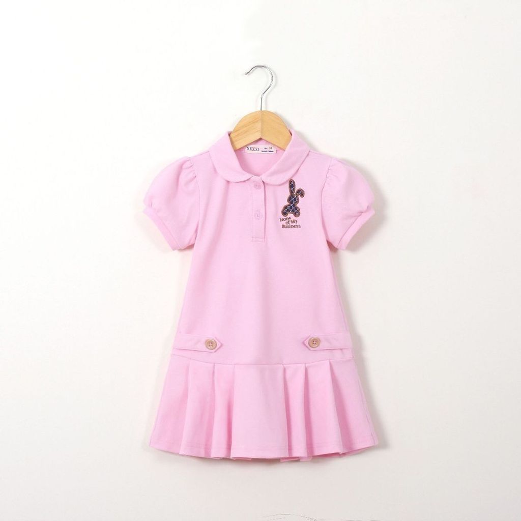 Đầm Thun Polo Bé Gái Thêu Hình Thỏ