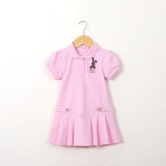 Đầm Thun Polo Bé Gái Thêu Hình Thỏ