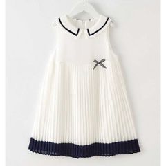 Váy Lụa Dập Ly Cổ Sen Đính Nơ Bé Gái