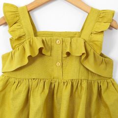 Bộ Áo Hai Dây Viền Bèo Kèm Quần Lửng Ống Rộng Chất Liệu Linen Cho Bé Gái