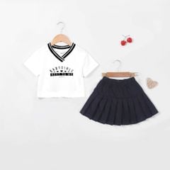 Set Chân Váy Xếp Ly Kèm Áo Thun Cổ Tim Baby Girl Bé Gái